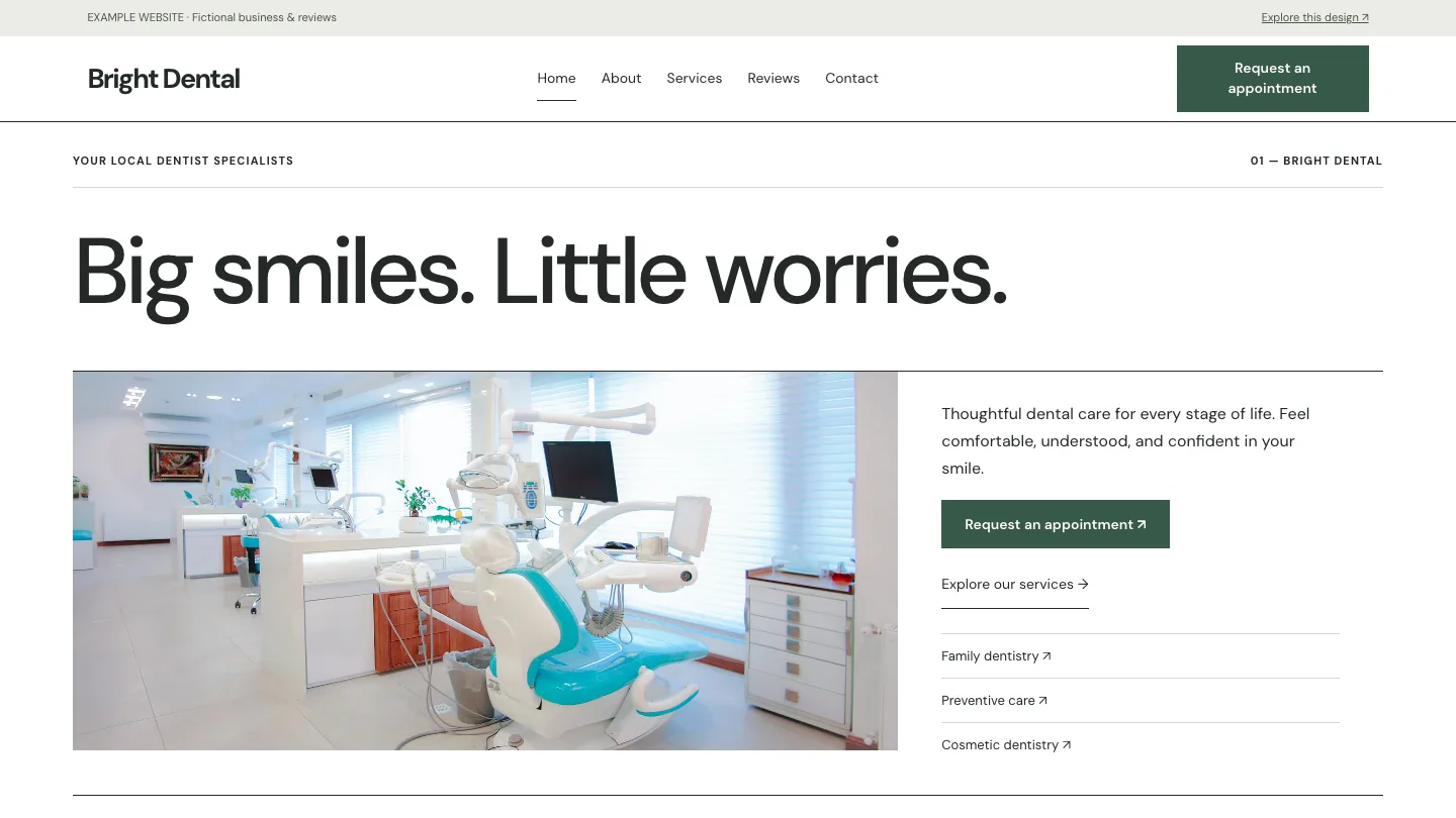 Bright Dental desktop website preview