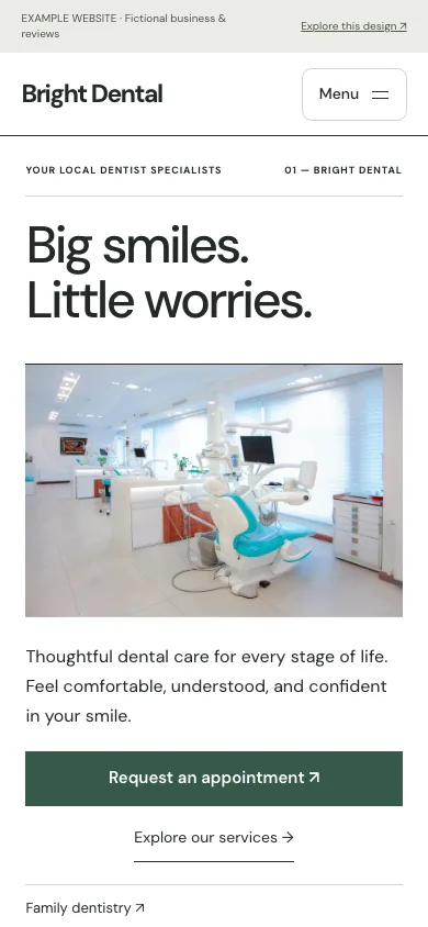 Bright Dental mobile website preview