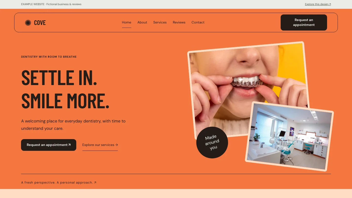 Cove desktop website preview