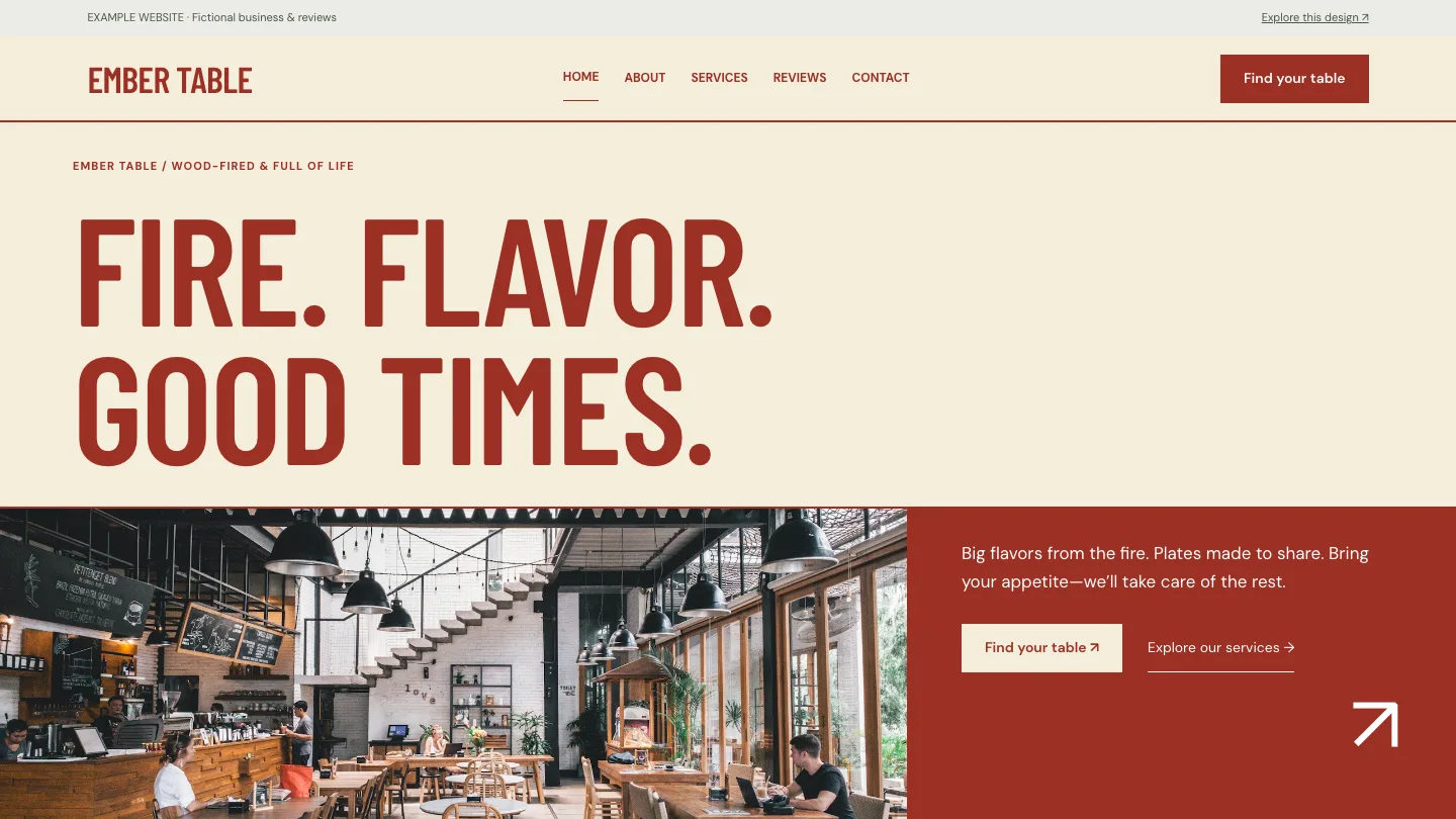 Ember Table desktop website preview
