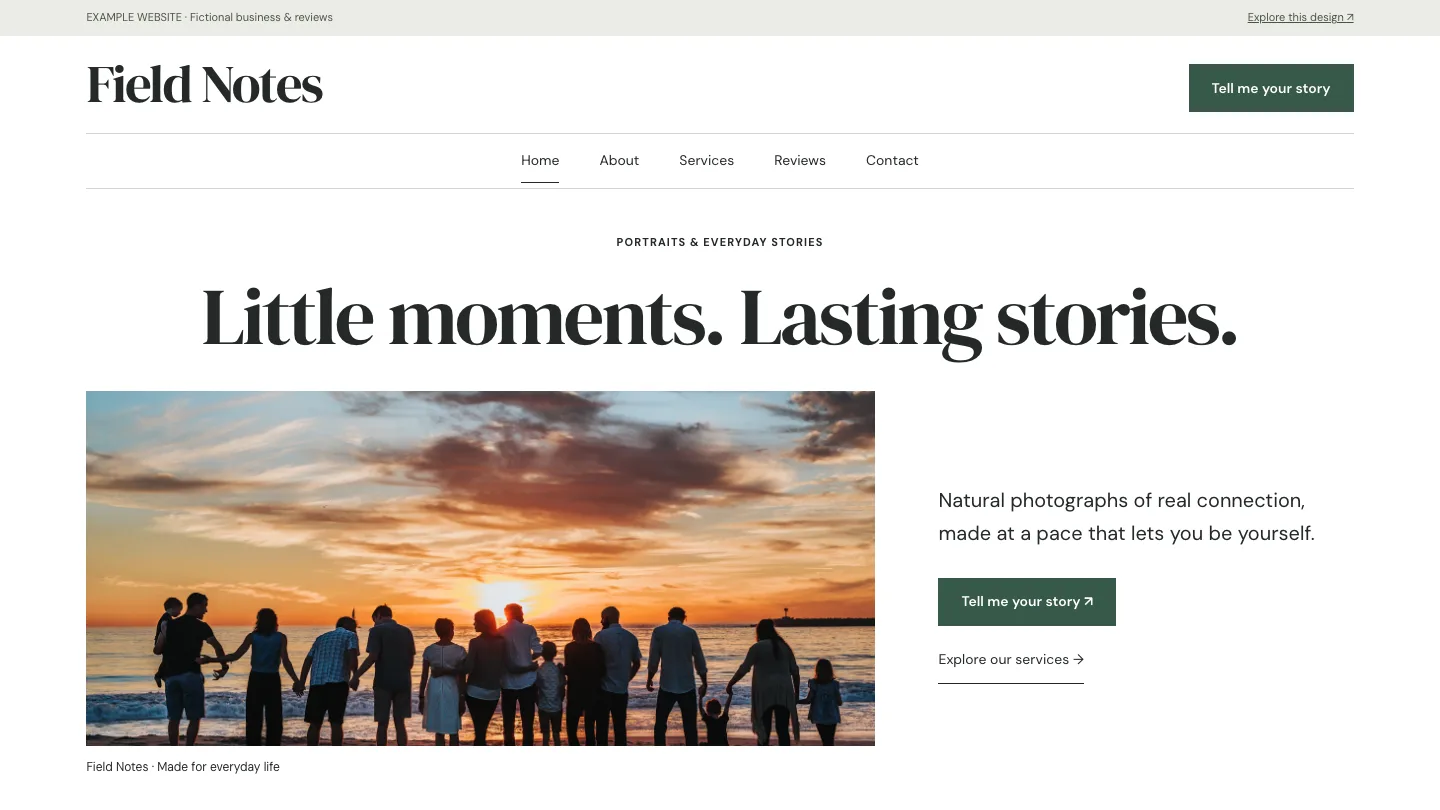 Field Notes desktop website preview
