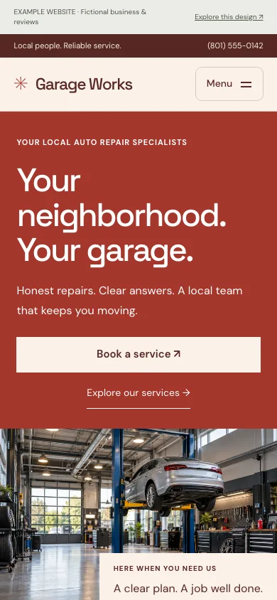 Garage Works mobile website preview