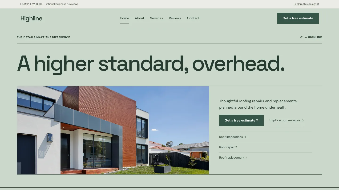 Highline desktop website preview