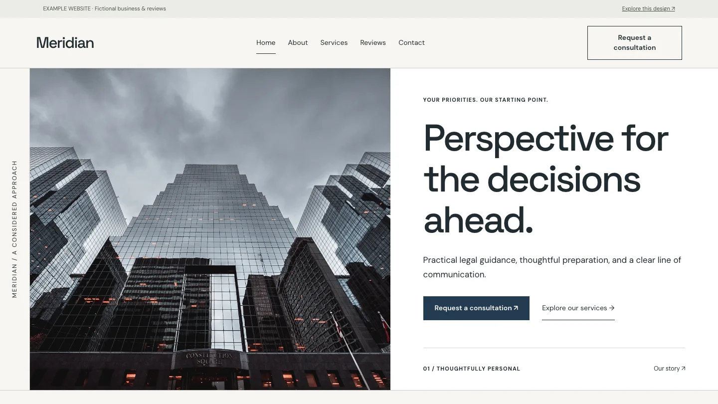 Meridian desktop website preview