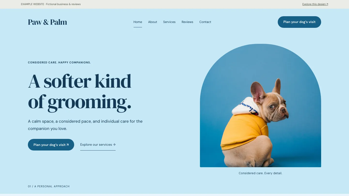 Paw & Palm desktop website preview