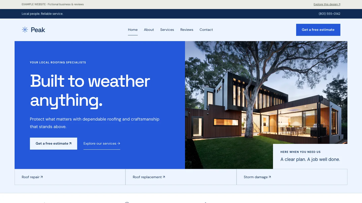 Peak · Roofing website design