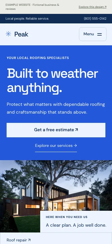 Peak mobile website preview