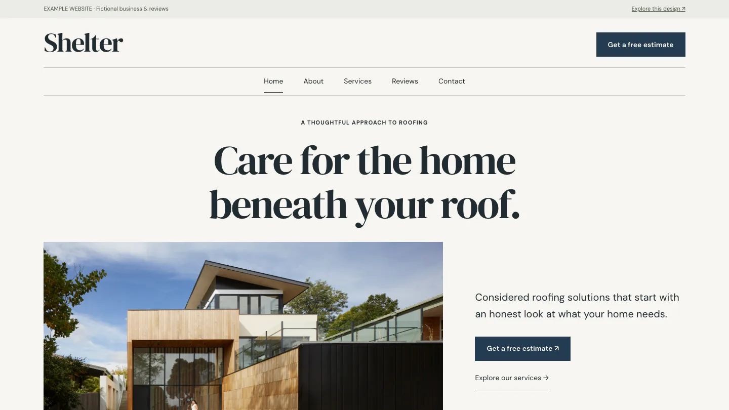 Shelter desktop website preview