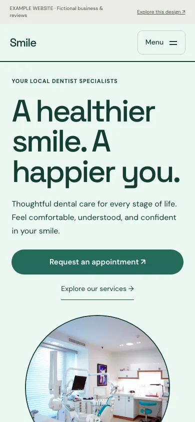 Smile website on a mobile screen