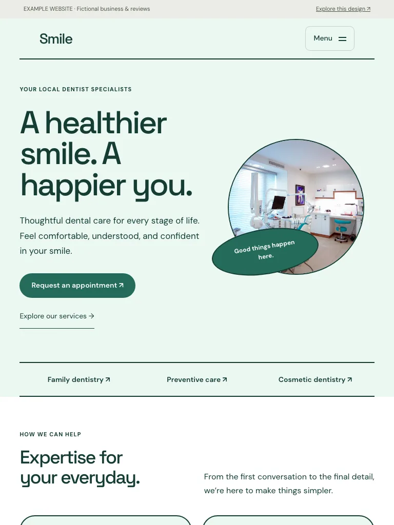 Smile · Tablet preview website design