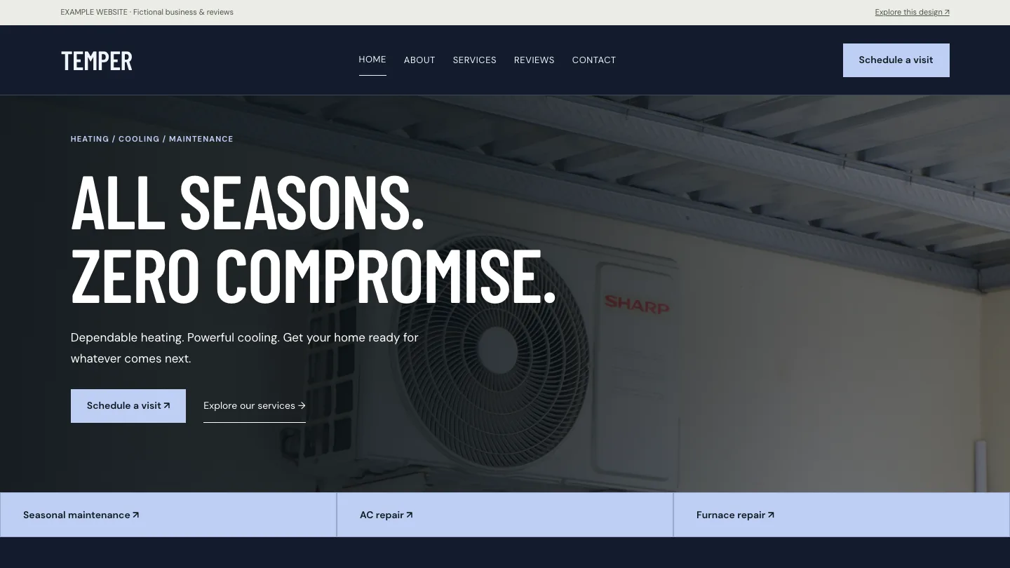 Temper desktop website preview