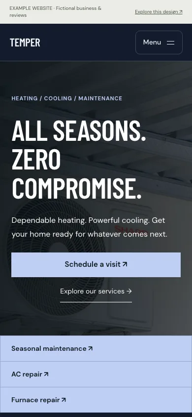Temper mobile website preview